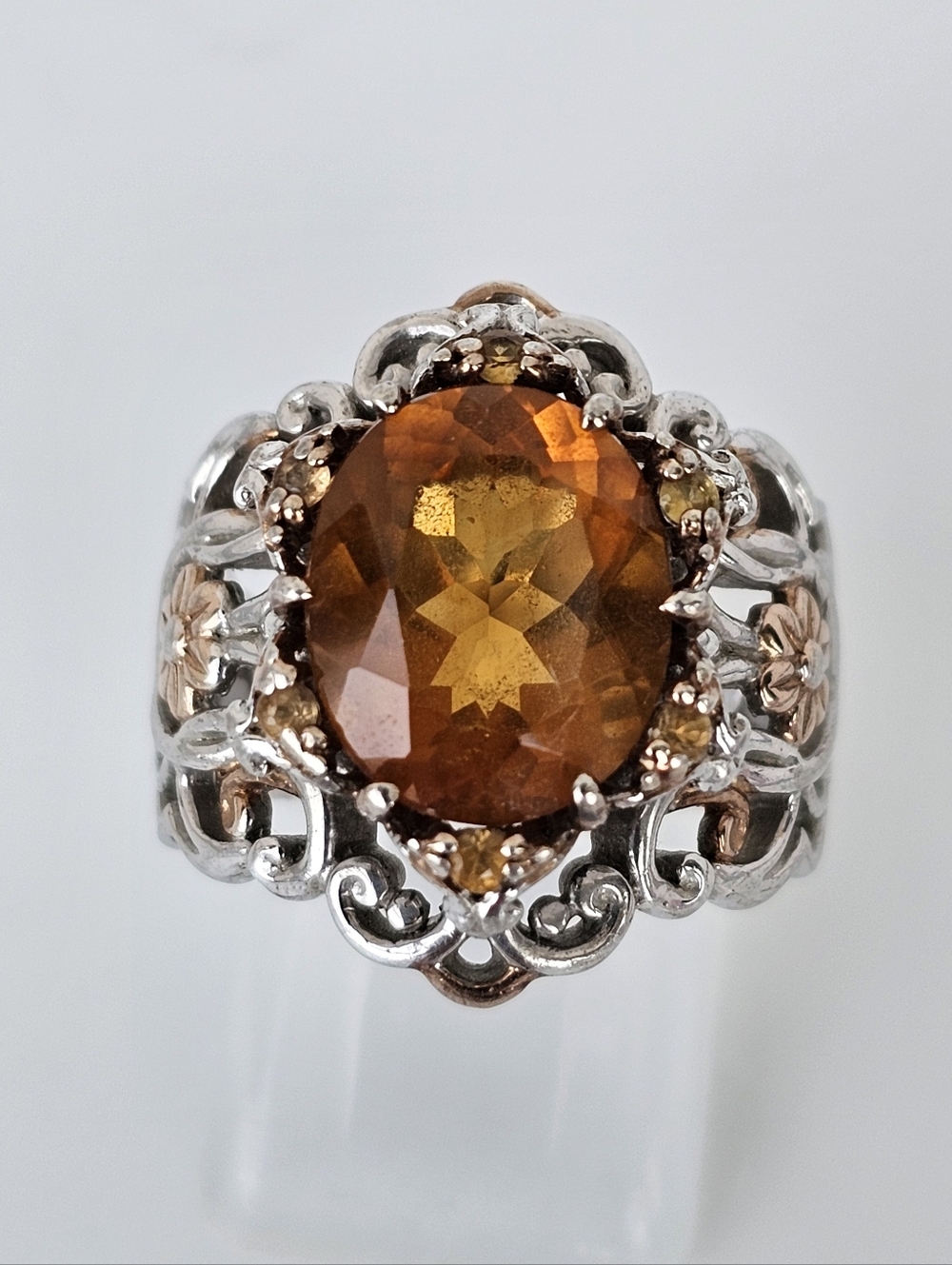 Genuine Madeira Citrine Palladium Sterling Silver 18k Rose Gold Ring Size 7!